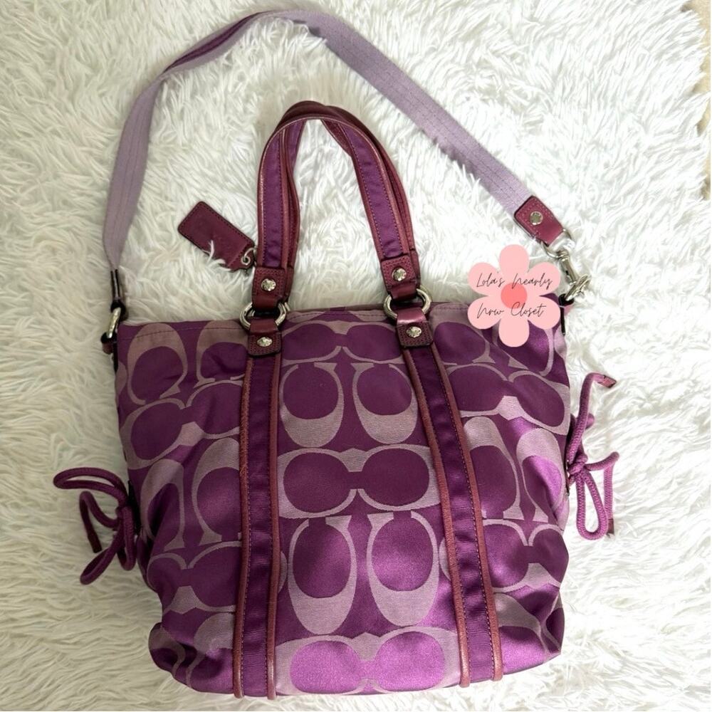 Coach Poppy Purple Silver Signature Shoulder Bag - Gem
